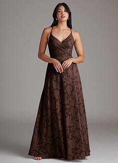 Azazie Davis Bridesmaid Dresses Ganache A-Line Pleated Floral Burnout Dress image3