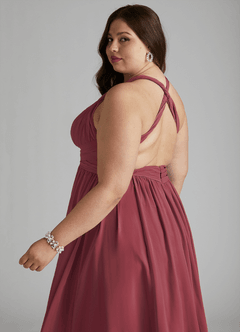 Azazie Ashia Abiti da Damigella Abito A-Line in Chiffon Plissettato Merlot image8