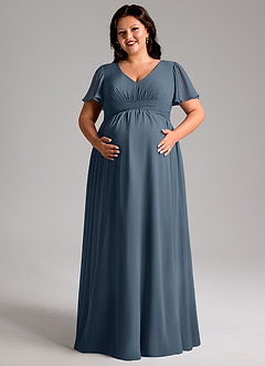 Azazie Verna Maternity Bridesmaid Dresses A-Line V-Neck Ruched Chiffon Floor-Length Dress image11