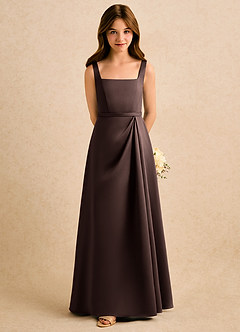 Azazie Emiko Girls Formal Robe Demoiselle D'honneur Fillette Robe Trapèze en Mat Satiné Plissée Ganache image3