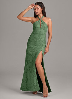 Azazie Ailany Bridesmaid Dresses Eucalyptus A-Line Pleated Floral Burnout Dress image4