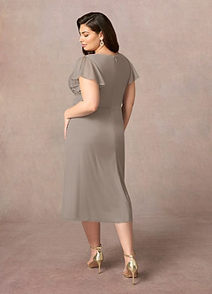 Azazie Vera Abiti per la Madre della Sposa Abito A-Line in Maglia con Scollo a V a Pieghe Taupe image8