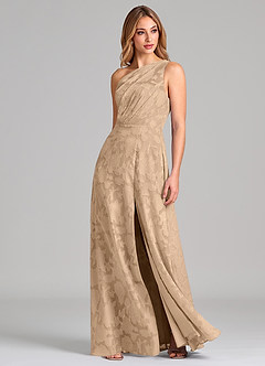 Azazie Phaedra Robes de demoiselle d'honneur Robe Trapèze en Blumen-Burnout Une épaule Champagne image3