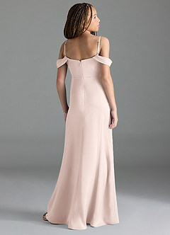 Azazie Amyra Junior Blushing Pink Sheath Off the Shoulder Stretch Satin Dress image5