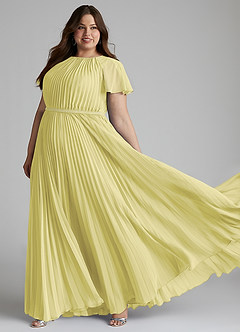 Azazie Kara Bescheiden Bruidsmeisjekleding A-Lijn Geplooid Chiffon Vloerlengte Jurk image10