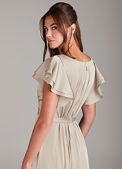 Azazie Daphne Bescheiden Bruidsmeisjekleding A-Lijn Ruches Stretch Satijn Vloerlengte Jurk image2