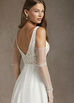 Azazie Cerelia Abiti da Sposa Abito A-Line in Chiffon Lustrini Diamante Bianco Nudo image6