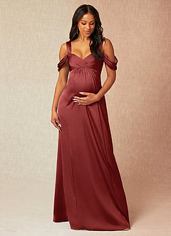 Azazie Rhea vestidos de dama de honor de maternidad Vestido Línea A Off The Shoulder Plisado Largo hasta el suelo Satén Elástico image1