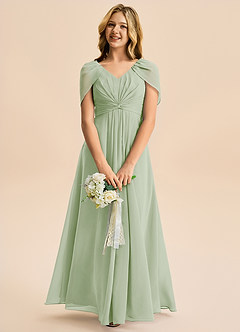 Azazie Emma Junior Robe Trapèze en Mousseline de soie Plissée Vert Sauge image3