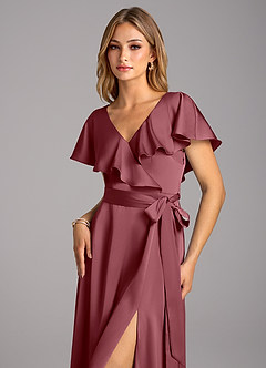 Azazie Lainey Brautjungfernkleider A-Linie mit Taschen Stretch-Satin Kleid Wüstenrose image6