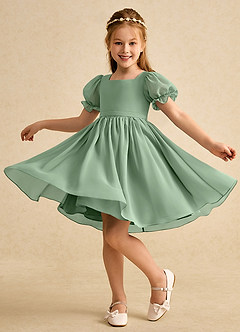 Azazie Jolie Robe Demoiselle D'honneur Fillette Robe Trapèze en Mousseline de soie avec manches Matcha image3