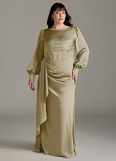 Azazie Raye Bridesmaid Dresses Moss Green Mermaid Long Sleeve Stretch Satin Dress image7