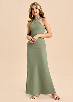 Azazie Doretta Junior Dusty Sage Sheath Pleated Chiffon Dress image5