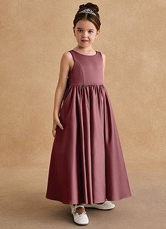 Azazie Bettie Flower Girl Dresses Desert Rose A-Line Bow Matte Satin Dress image4