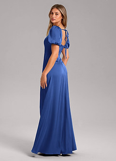 Azazie Fyona Vestidos de damas de honor Vestido de Azul Real de Satén Elástico de Corte en A con Plisado image5