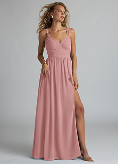Azazie Aziza Bridesmaid Dresses Dusty Rose A-Line V-Neck Pleated Chiffon Dress image1