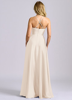 Azazie Truce Robes de demoiselle d'honneur Robe Trapèze en Satin extensible Albâtre Blanc image2