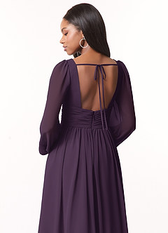 Azazie Norah Bridesmaid Dresses Plum A-Line V-Neck Long Sleeve Chiffon Dress image3