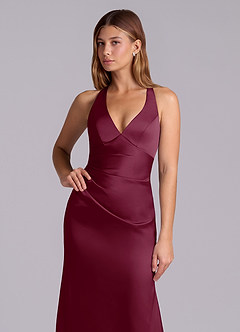 Azazie Amelie Bridesmaid Dresses Mulberry A-Line Pleated Stretch Satin Dress image6