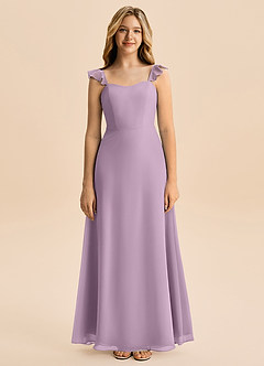 Azazie Mavie Junior Abito A-Line in Chiffon Increspato Glicine image4