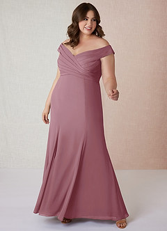 Azazie Lecia Bridesmaid Dresses Vintage Mauve Empire Off-The-Shoulder Pleated Chiffon Convertible Dress image8
