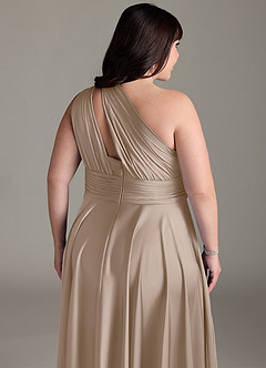 Azazie Charlize Jurken voor bruidsmeisjes Jurk van Stretch Satijn met A-lijn One-shoulder Taupe image16