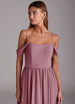 Azazie Calianna Bridesmaid Dresses Vintage Mauve A-Line Off the Shoulder Chiffon Convertible Dress image7