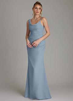 Azazie Ama Bridesmaid Dresses Dusty Blue A-Line Pleated Chiffon Dress image3