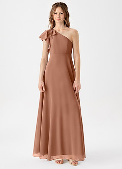 Azazie Arabella Junior Robe Trapèze en Mousseline de soie Rayé Bronze image3