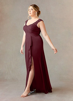 Azazie Edelin Mother of the Bride Dresses Cabernet A-Line Sweetheart Neckline Pleated Mesh Dress image10