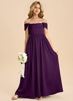 Azazie Hattie Junior Abito A-Line in Raso Elasticizzato Plissettato Uva image3