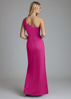 Azazie Adhara Final Sale Fuchsia Sheath One Shoulder Stretch Satin Dress image6