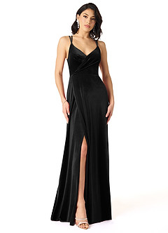 Azazie Hapa Bridesmaid Dresses Black A-Line Lace Velvet Dress image1