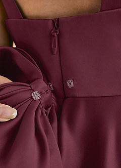 Azazie Honey Bear Flower Girl Dresses Cabernet A-Line Pleated Matte Satin Dress image6