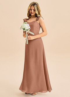 Azazie Mavie Junior Abito A-Line in Chiffon Increspato Bronzo image1