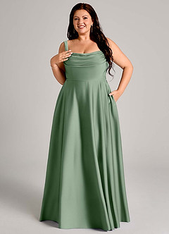 Azazie Shaude Bridesmaid Dresses Matcha A-Line Pleated Stretch Satin Dress image11