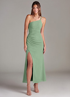 Azazie Eren 신부 들러리 드레스 인어 한쪽 어깨 쉬폰 발목 길이 드레스 image3