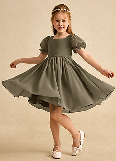 Azazie Jolie vestidos de niña de las flores Vestido de Verde Sauce de Gasa de Corte En A con Con mangas image3
