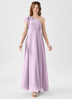 Azazie Arabella Junior Frosted Lilac A-Line Ruched Chiffon Dress image5