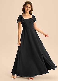 Azazie Azey Junior Black A-Line Ruched Chiffon Dress image4