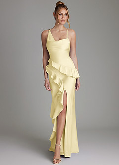 Azazie Jayda Brautjungfernkleider A-Linie Gestreift Stretch-Satin Kleid Zitronensorbet image4