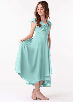 Azazie Posie Junior A-Linie Gestreift Chiffon Kleid Aqua image3