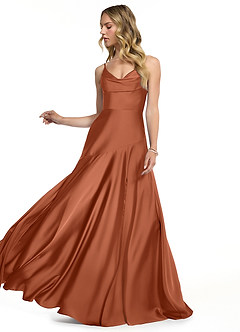Azazie Kayla Bridesmaid Dresses Cedar Rose Sheath Side Slit Stretch Satin Dress image3