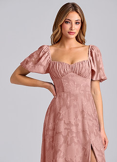 Azazie Mirian Brautjungfernkleider A-Linie Herzausschnitt Blumen-Burnout Kleid Rosettenrosa image7