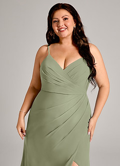 Azazie Maci Bridesmaid Dresses Pistachio Sheath Pleated Chiffon Dress image12