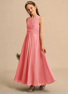 Azazie Ducky Junior Formal Flower Girl Dresses Coral A-Line Pleated Chiffon Dress image5