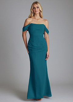 Azazie Luiza Bridesmaid Dresses Ink Blue Mermaid Off the Shoulder Chiffon Dress image5
