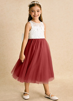 Azazie Lina Flower Girl Dresses Ivory Rust Ball-Gown Lace Dress image3