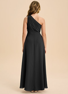 Azazie Phaedra Junior Jurk van Chiffon met A-Lijn Geplooid Zwart image2