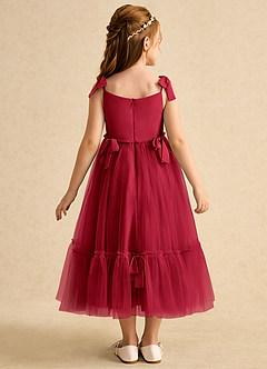 Azazie Jaci Blumenmädchenkleider A-Linie Spaghetti Riemen Chiffon Kleid Scharlachrot image5